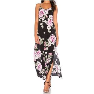 Yumi Kim black pink floral long sleeveless dress | size XS